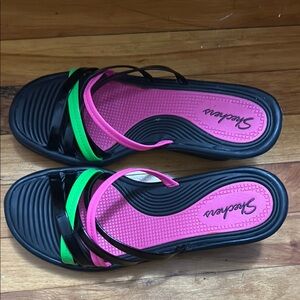Skechers Women's Black, Pink, and Green Strappy Sandals
